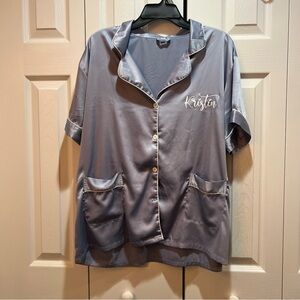 Women's Satin Pajama Set - Blue